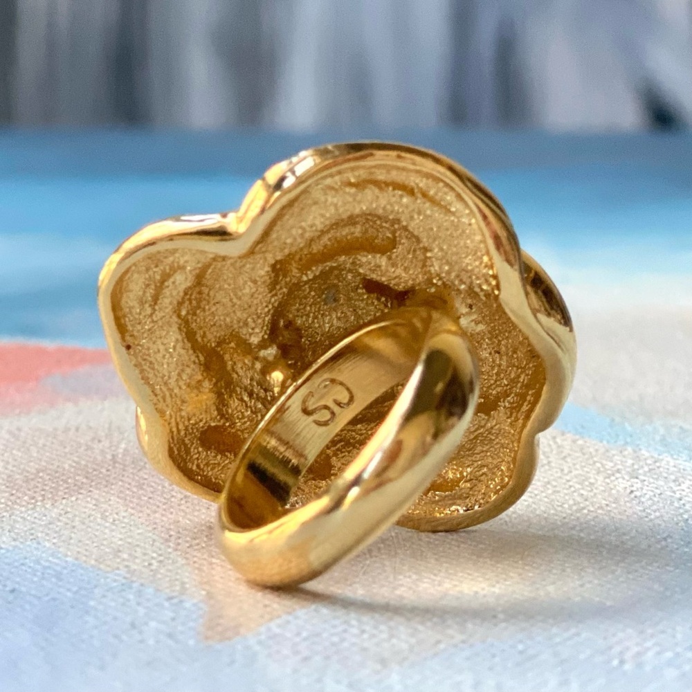 VTG ST. JOHN 24K Gold Plated Camellia Rose Ring Size 8 *RARE* - Picture 4 of 5